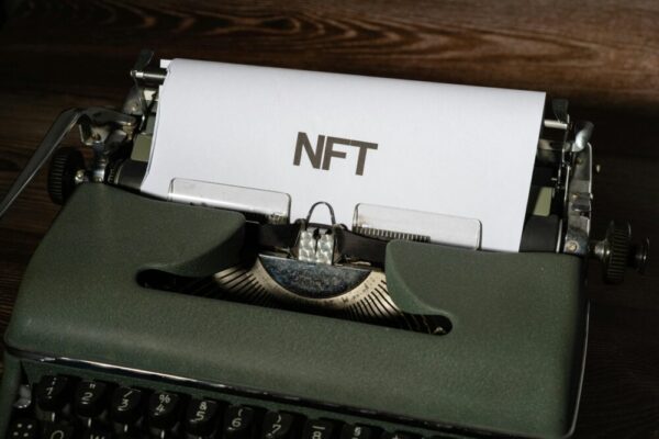 Close-up of a vintage typewriter with the word