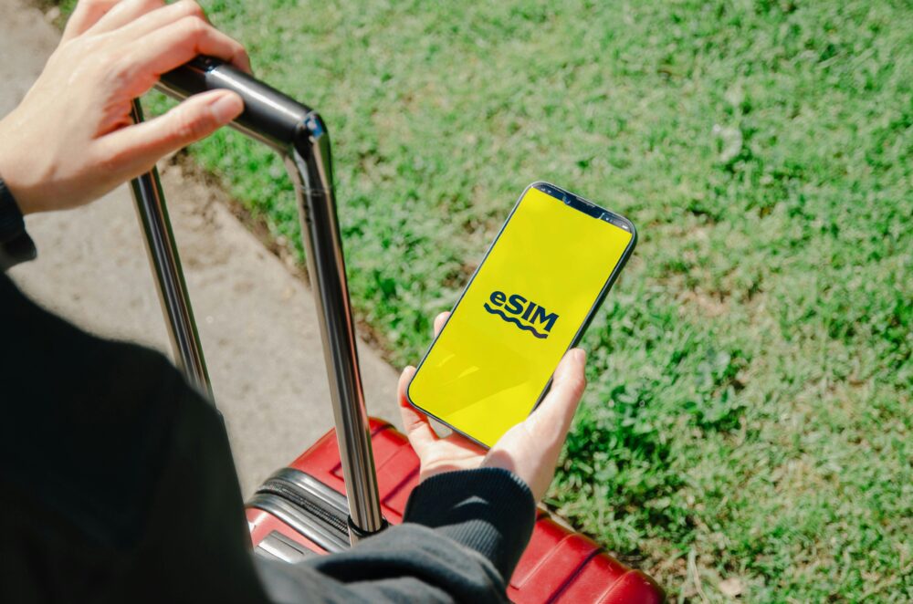 image of device with eSIM setup in hand