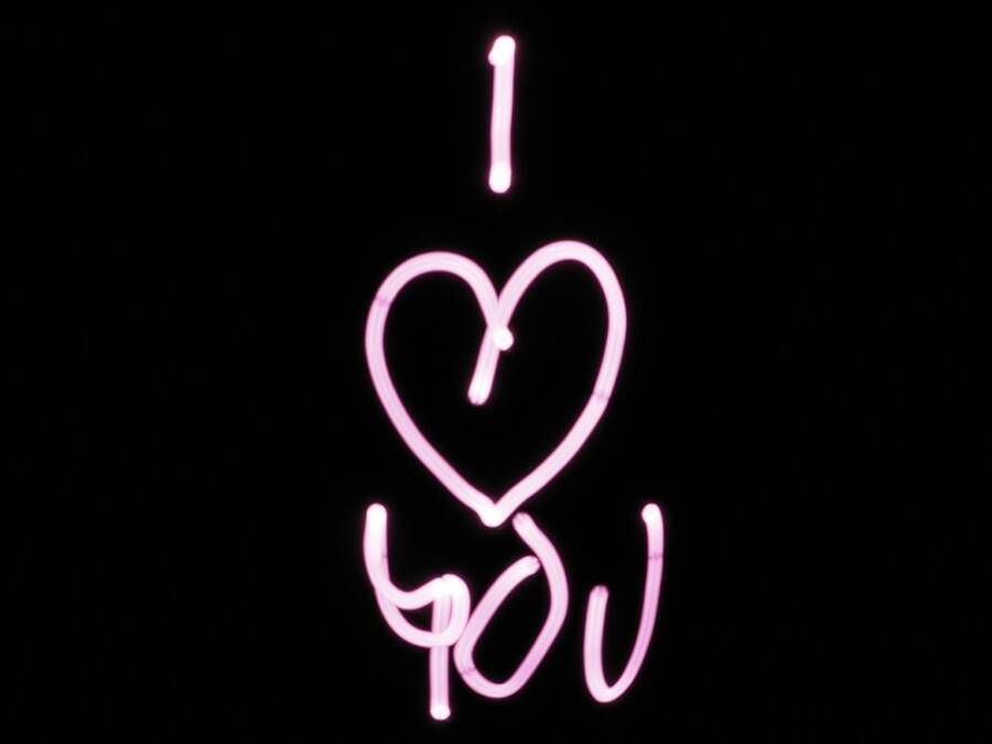 Bright pink light painting representing 'I Love You'.