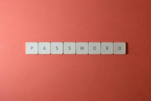Focus on password security with white keyboard tiles spelling