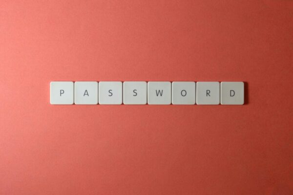 Focus on password security with white keyboard tiles spelling