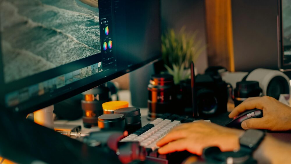 Photo Editing Color Grading Monitor Workspace Studio