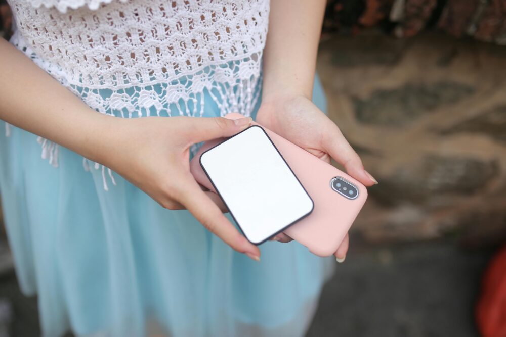 Close-up of a smartphone and power bank