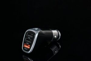 Sleek black car charger featuring multiple USB ports for versatile device charging