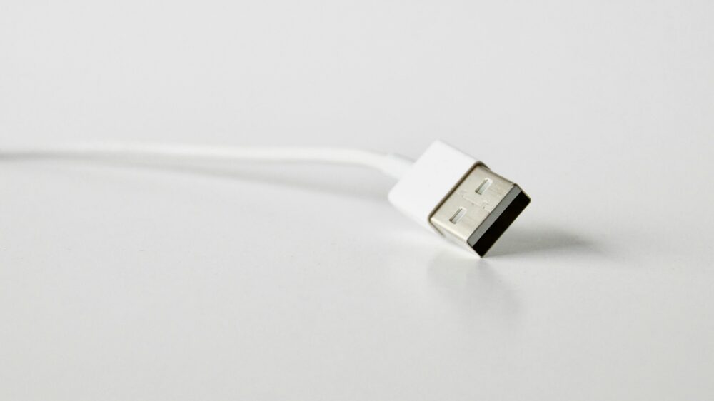 A detailed close-up image of a USB cable, perfect for technology-related projects