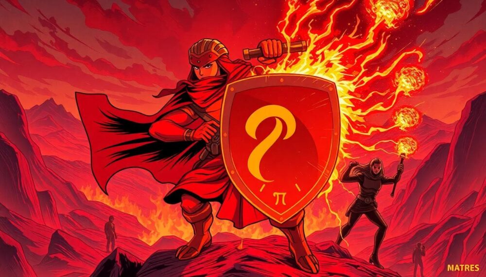 Image提示:以白羊座符號化身為勇士,手持發光的護盾,象徵個人邊界,背景為火熱的能量與人際連結。 Image generated by AI