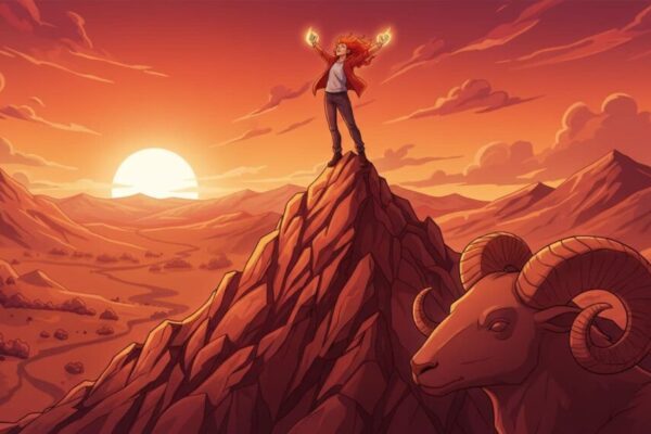 A vibrant and energetic illustration of an Aries zodiac sign leader