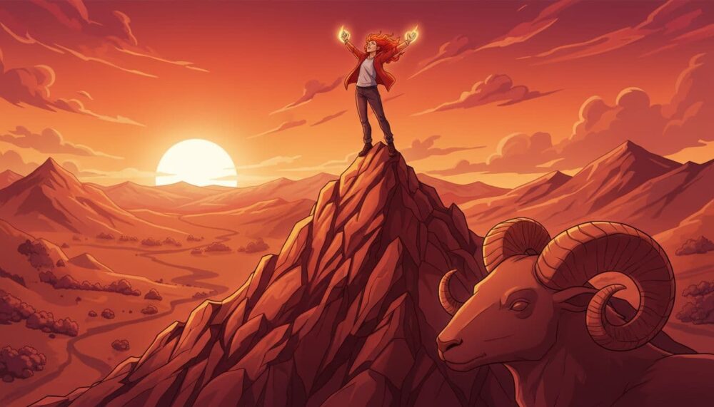 A vibrant and energetic illustration of an Aries zodiac sign leader