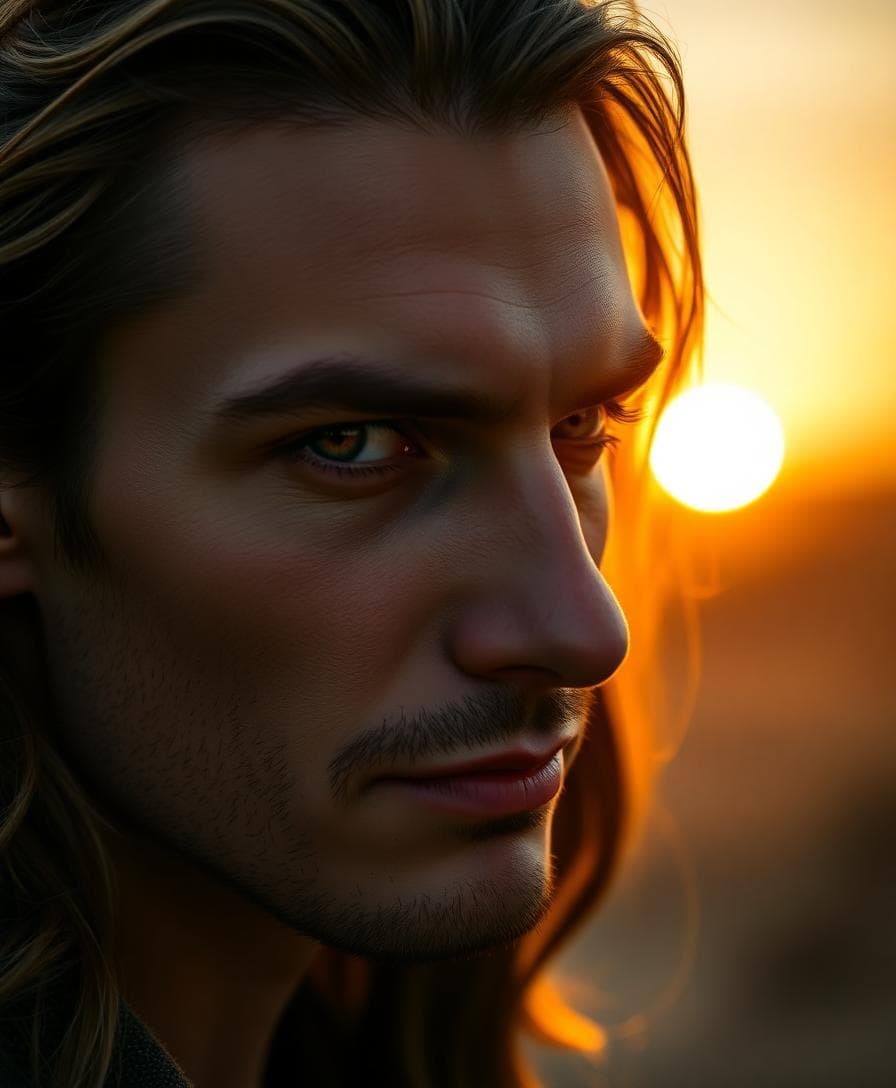 Image of a confident Leo making intense eye contact, AI-generated