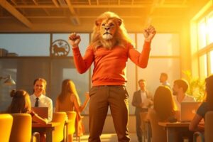 Image generated by AI: 太陽獅子座核心特質的可視化呈現，聚焦領導力與自信的象徵性場景