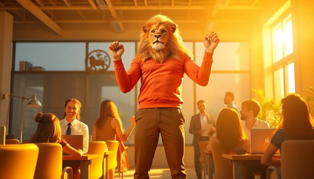 Image generated by AI: 太陽獅子座核心特質的可視化呈現,聚焦領導力與自信的象徵性場景