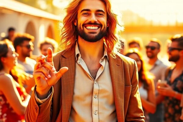 自信獅子座與熱情社交場景，AI 圖像