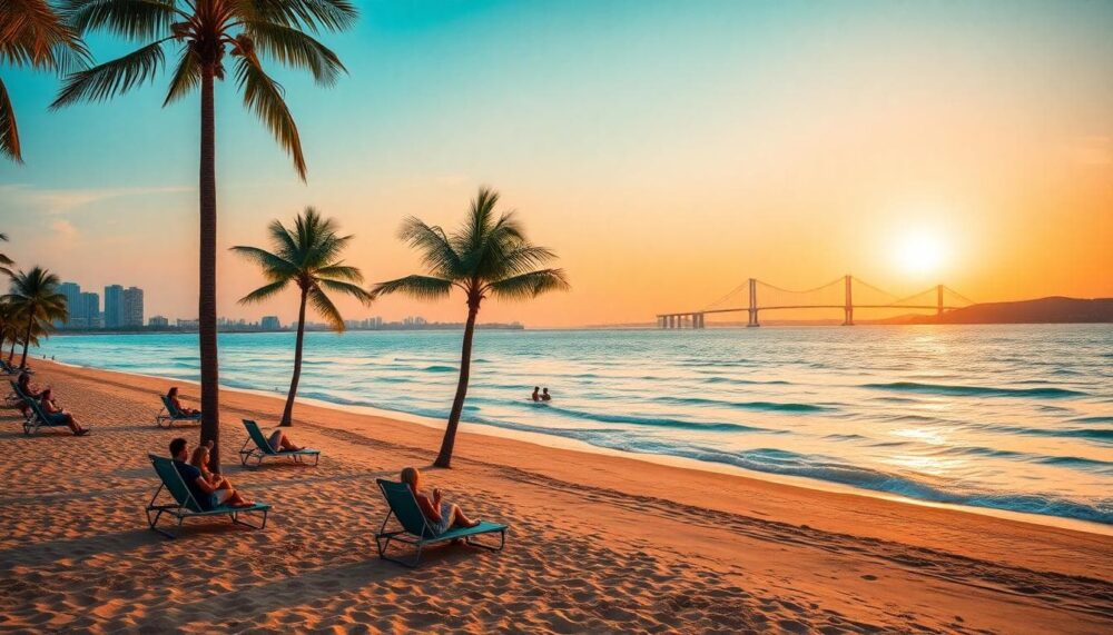 海濱日落與會安夜景 AI 圖像