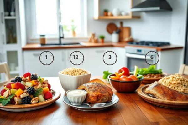 image of balanced daily meals with times