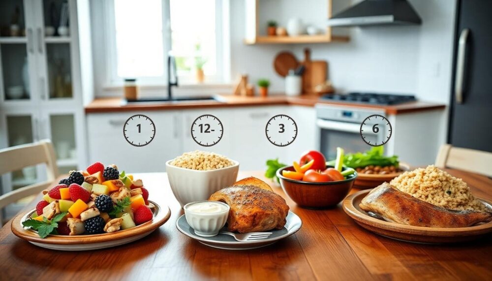 image of balanced daily meals with times