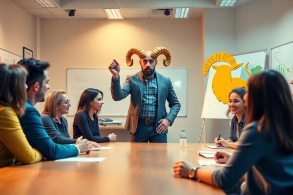 動力十足的白羊座領導在團隊會議中推動前進