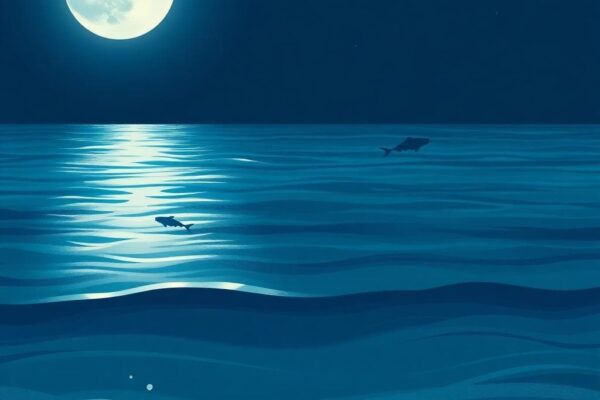 月光海潮意象，象徵月亮雙魚座的敏感與直覺，AI 生成