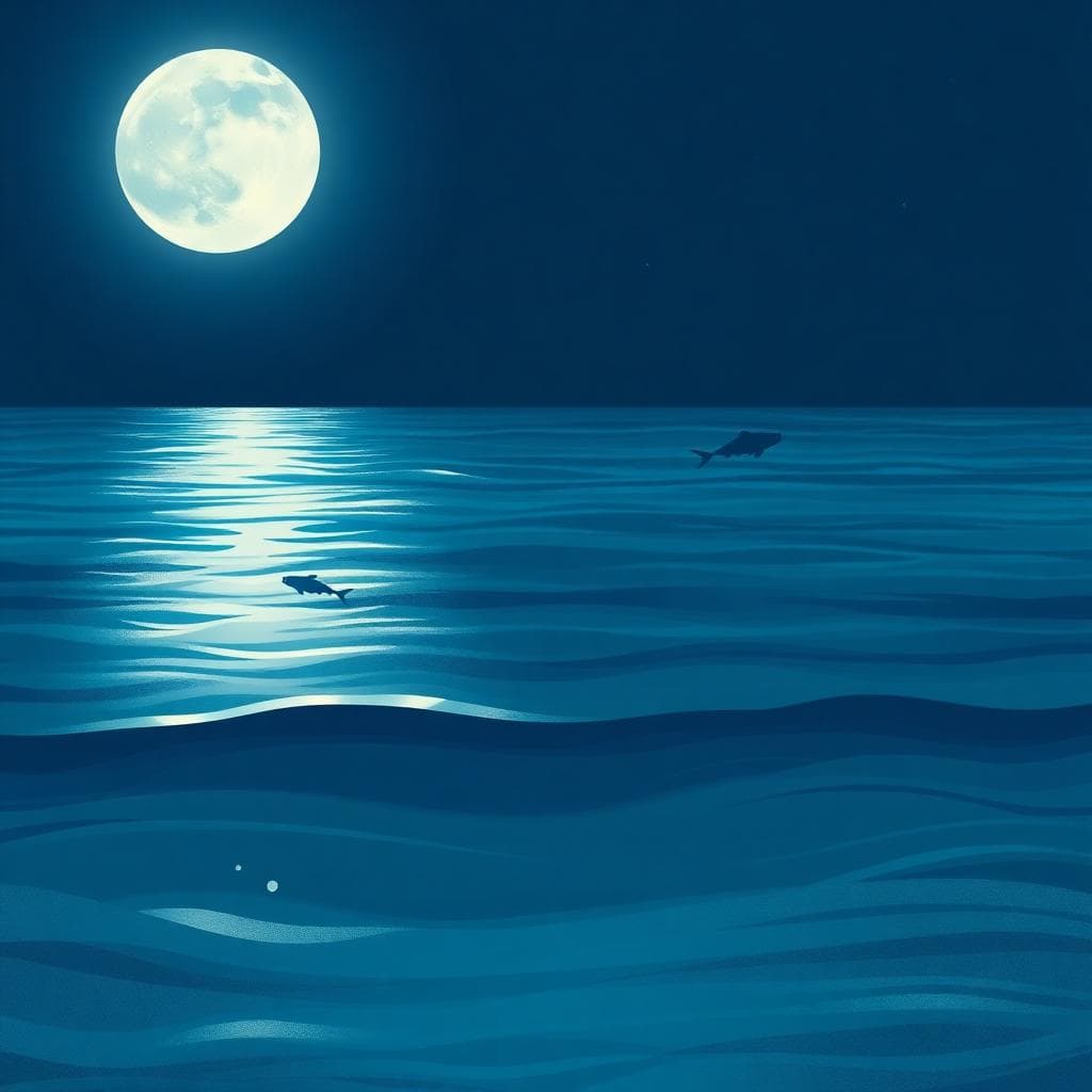 月光海潮意象,象徵月亮雙魚座的敏感與直覺,AI 生成