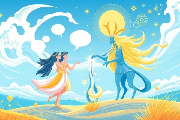 Gemini and Aquarius in a windy landscape