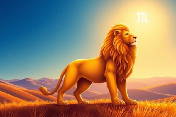 上升獅子座力量與自信的象徵性圖像