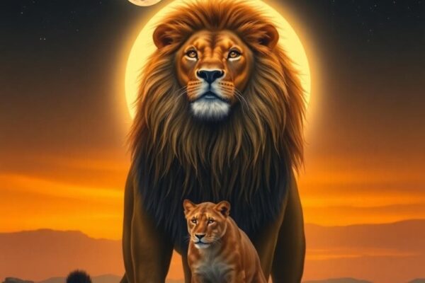 AI 生成圖像：月亮下的獅子，象徵自信與邊界的光芊