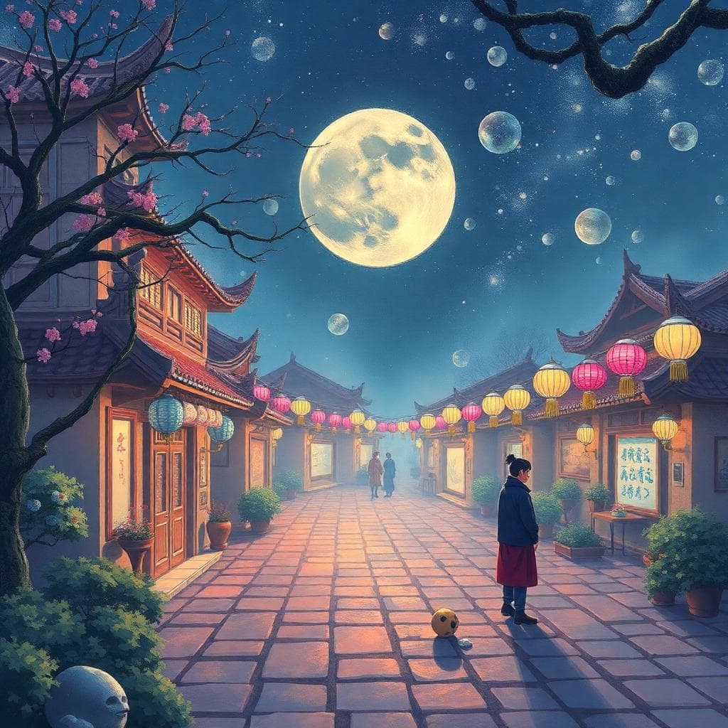 一個寧靜的夜晚場景，月亮高掛在深藍色的天空，照亮下方的一池深邃湖水，水面反射著月光，隱藏在水底的蠍子符號象徵深刻的情緒。氛圍神秘而強烈，前景有輕柔的波紋代表內心暗流，背景是散布的星星和朦朧的霧氣。圖片由AI生成。