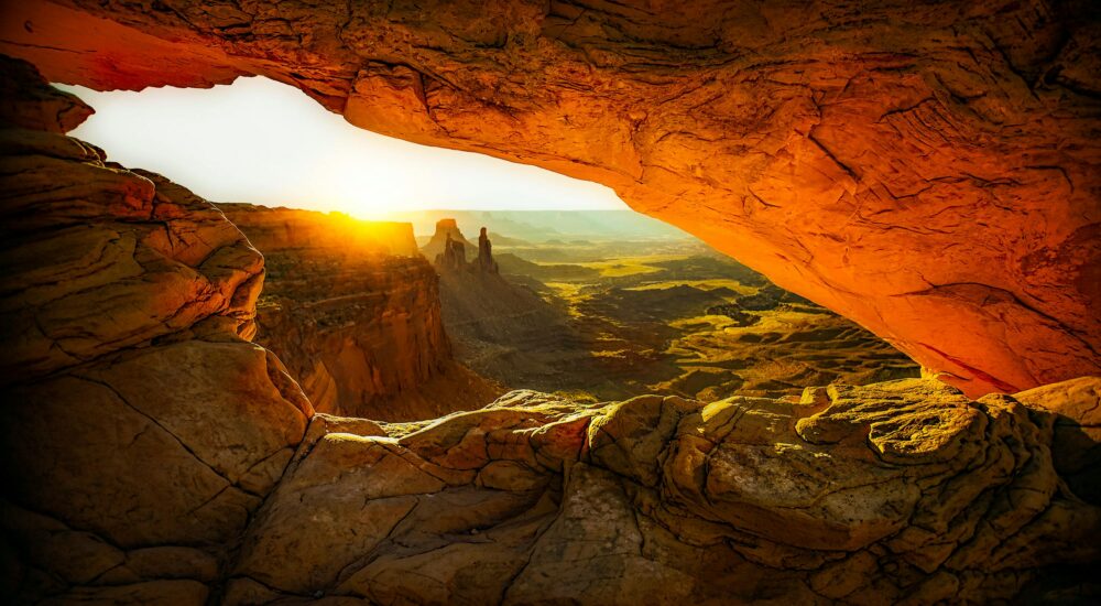 Captivating view of sunrise through Mesa Arch