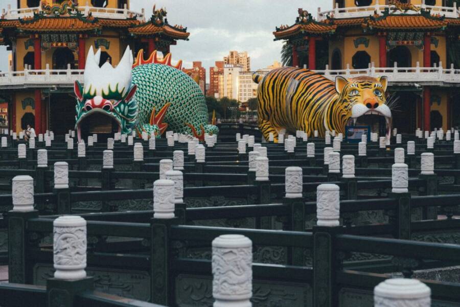 Stunning view of the Dragon and Tiger Pagodas at Lotus Pond