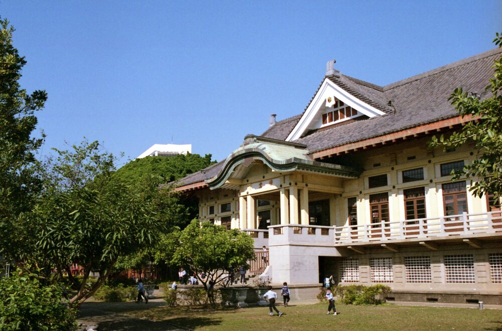 Traditional building in Tainan, Taiwan under clear sky, showcasing historic architecture.