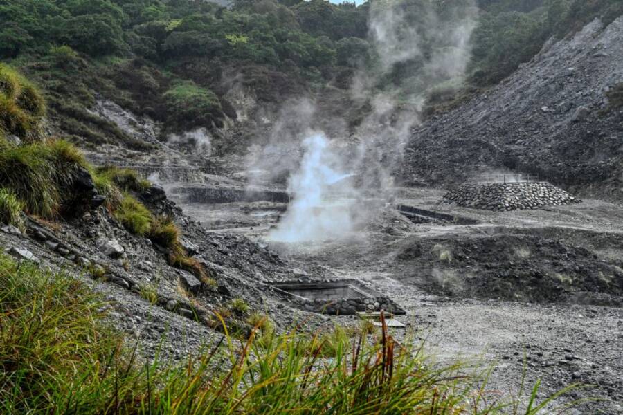 Atmospheric shot of a steaming hot spring in Taipei, Taiwan
