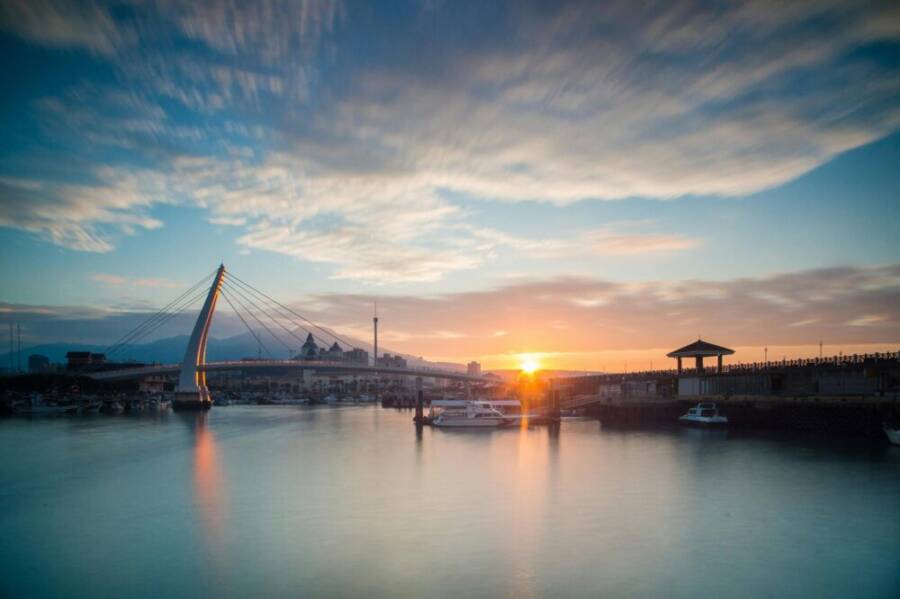 Beautiful sunset view over Tamsui Fisherman