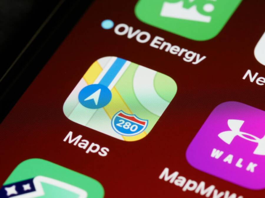 Detailed image of a navigation app icon on a smartphone screen