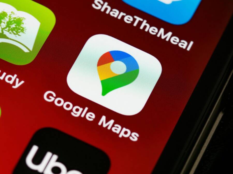 Detailed view of Google Maps app icon on a smartphone screen