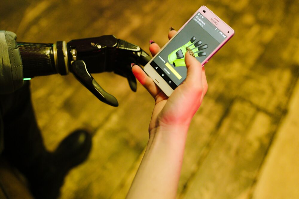 A close-up of a user triggering a smartphone shortcut