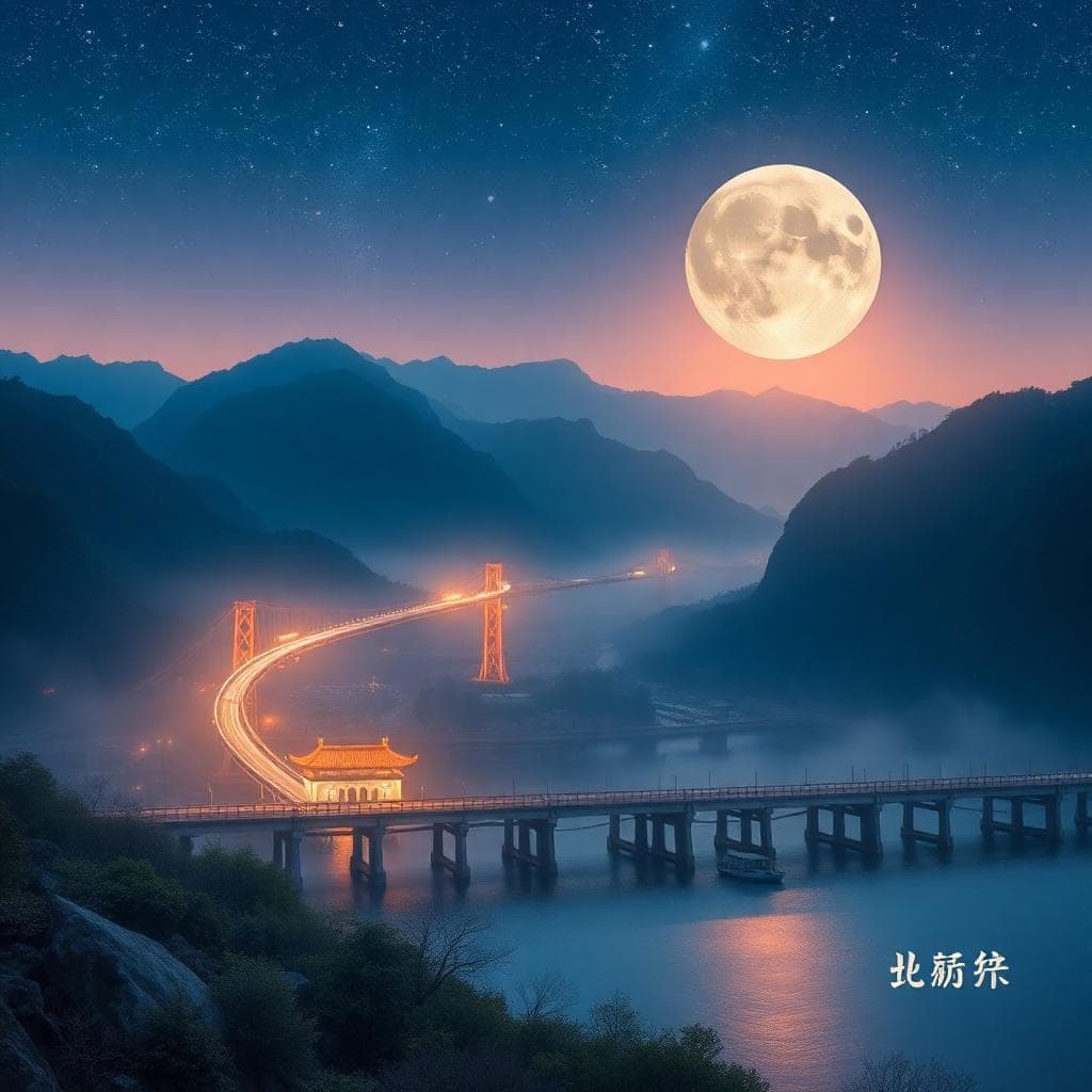 一位年輕的射手座象徵人物手持弓箭，站在星空下的廣闊草原上，面向遠方山脈，月光灑下柔和光芒，營造自由探索氛圍