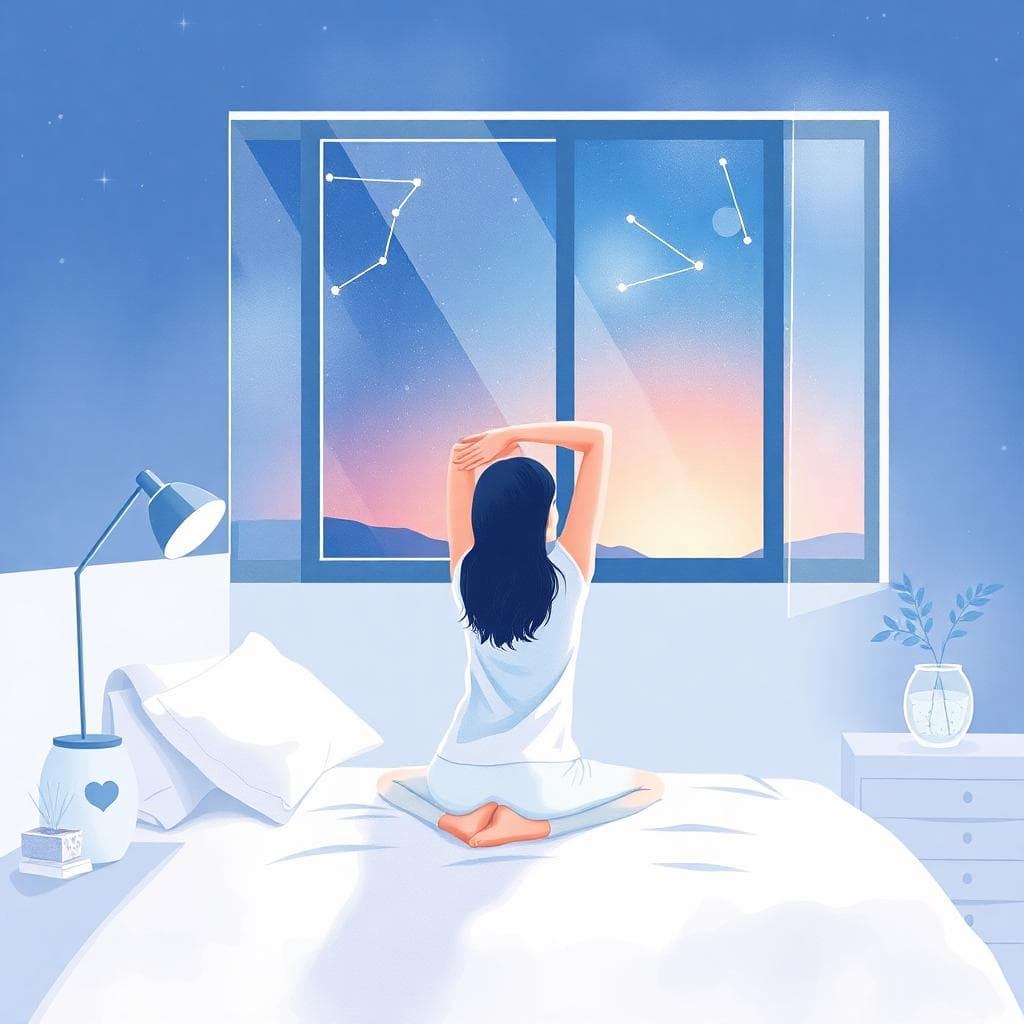 AI 生成圖片:上升水瓶座在清晨實踐健康作息的場景