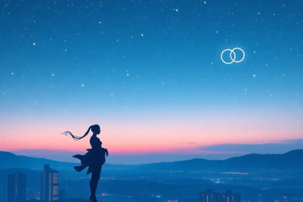 水瓶座的象徵圖像，描繪水瓶座符號在星空下獨立站立，象徵自由與情感連結