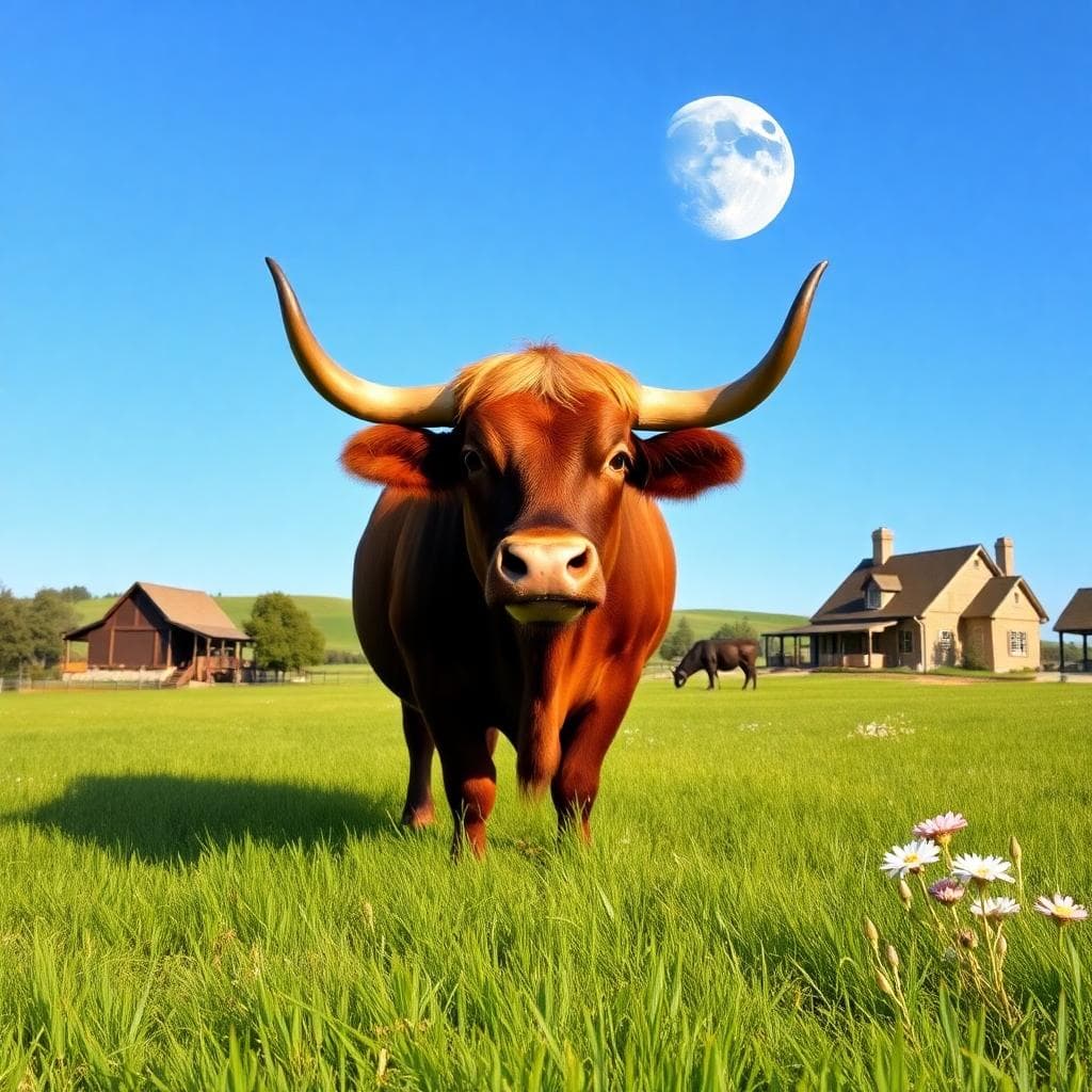 Image: 穩定感象徵的金牛月亮,AI 生成的安定田園景