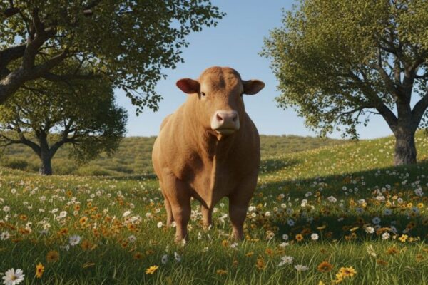 金牛座的穩重魅力，象徵可靠與寧靜的公牛在綠野中