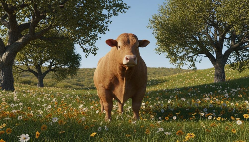 金牛座的穩重魅力,象徵可靠與寧靜的公牛在綠野中