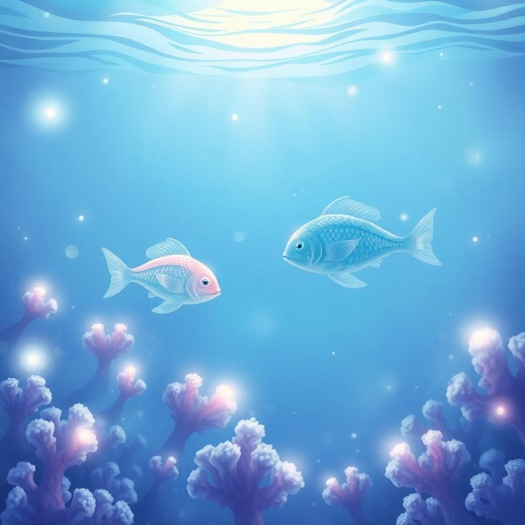 太陽雙魚座核心特性，水下柔和光影的象徵性畫面，AI創作