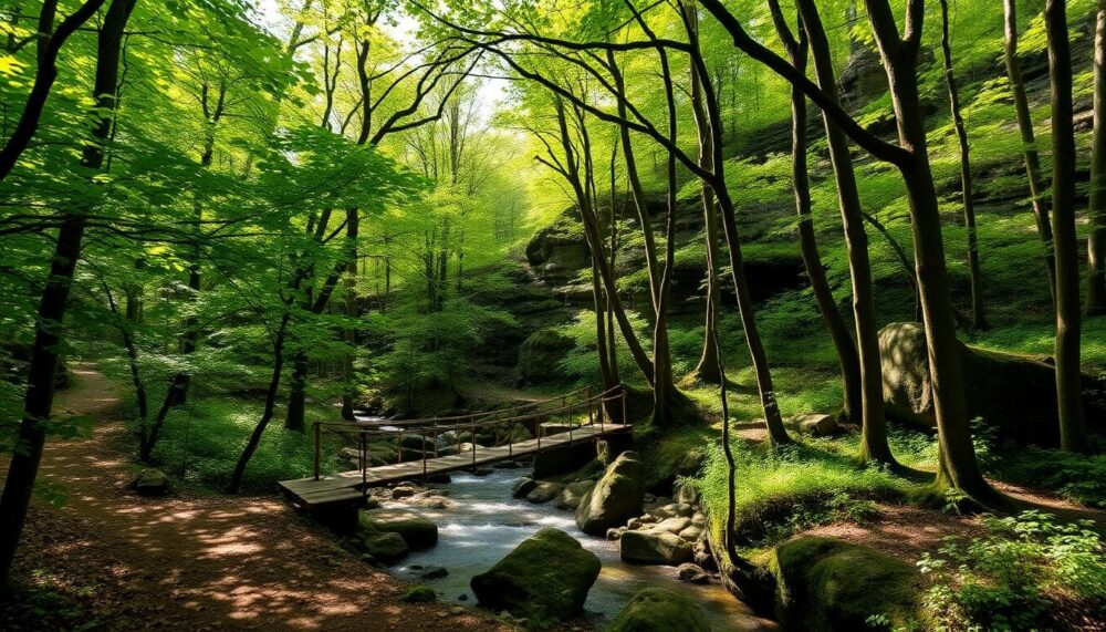 A peaceful forest trail leading to a bat cave in Taichung
