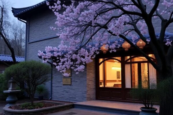 兩位天秤座在公園手牽手散步，周圍是秋葉與天秤符號，氛圍和諧。