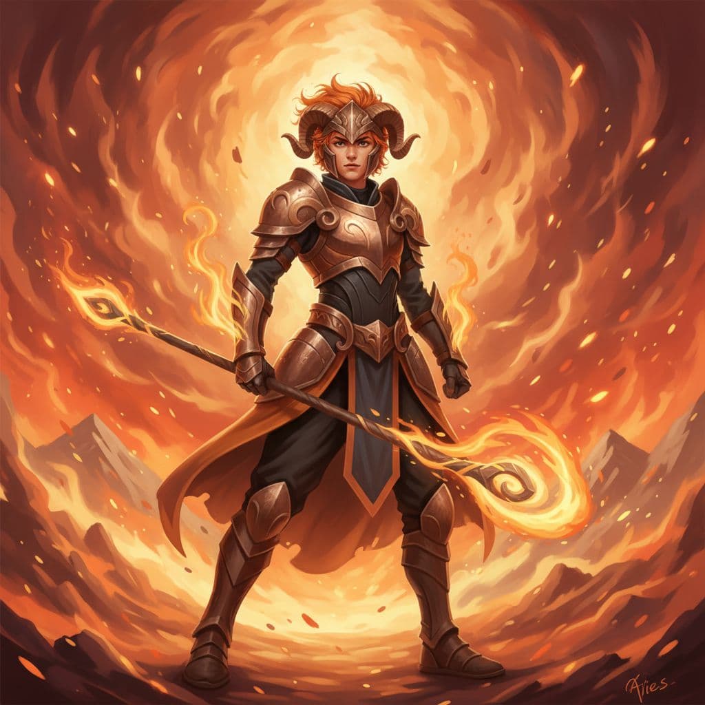 充滿活力的白羊座人物,象徵火象星座的熱情