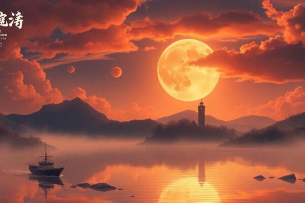 一個充滿活力的月亮以白羊座的羊頭形狀呈現，背景是現代辦公室環境，羊頭周圍有火焰象徵熱情和衝動的情緒