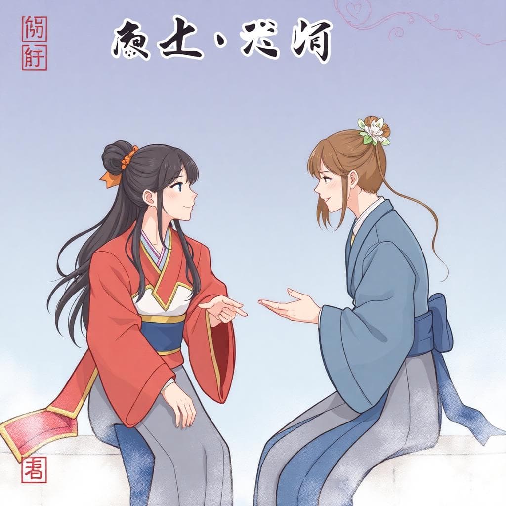 月亮雙子座互動意象,柔和月光下的活潑對話場景,AI生成插畫