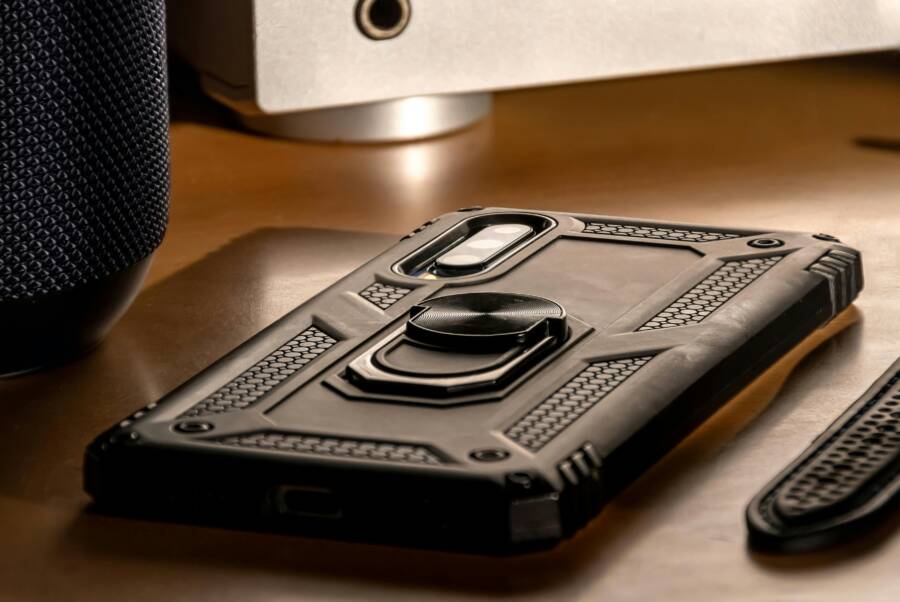A rugged smartphone on a desk