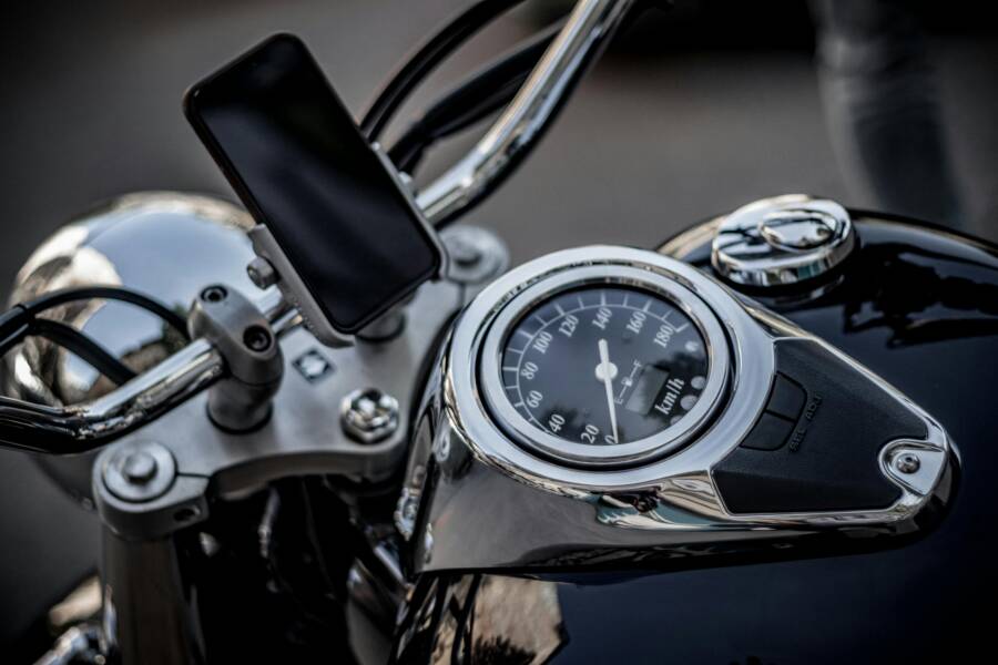 High-angle view of a motorcycle
