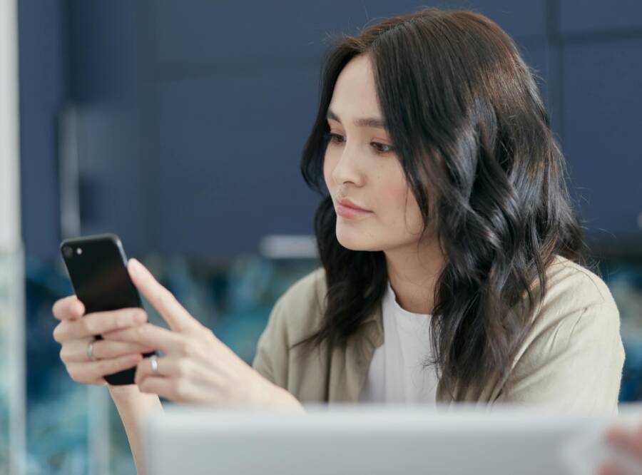 image of a calm workspace with a phone nearby