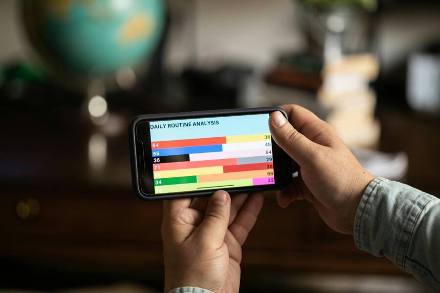 image of a daily routine bar chart on a mobile phone indoors